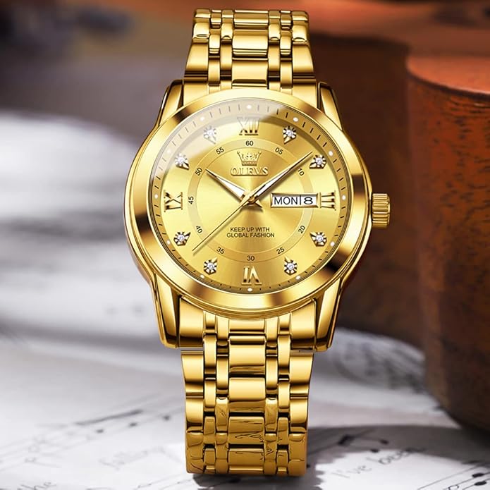 OLEVS Classic Men Watches with Date,Stainless Steel Man Watch with Date, Bussiness Watches for Men,Luminous Quartz Mens Watches Black/White/Blue/Gold, Waterproof Male Watch with Week