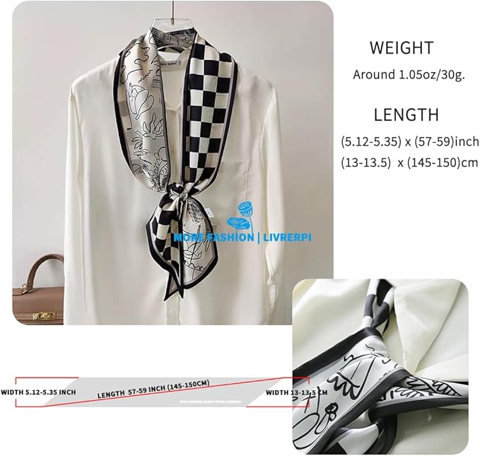Livrerpi Silk Feeling Head Scarf Fashion Satin Hair Scarf Square Long Scarves for Women Gifts