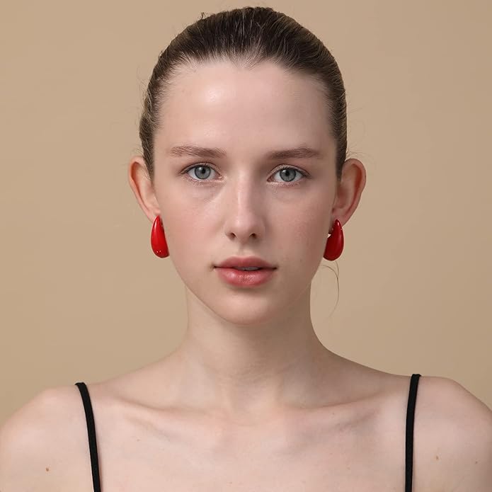 Apsvo Chunky 14K Gold Plated Hoop Earrings for Women, Lightweight Waterdrop Hollow Open Hoops, Hypoallergenic Dupes Earrings