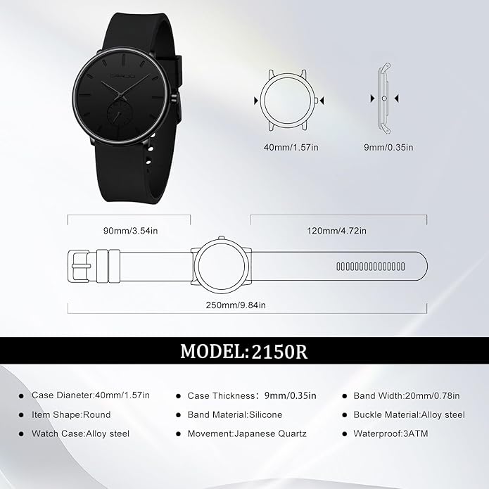CRRJU Men’s Women Watch Casual Stylish Waterproof Quartz Unisex Wristwatches, Ultra Thin Watches for Men Women, Colorful Silicone Band