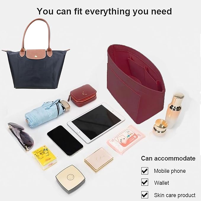 Lckaey Purse Organizer Insert for Le Pliage Neo(Large) Handbags Insert Organizer 1012claret2-L