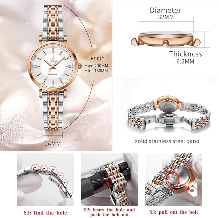 SHENGKE SK Classic Women Watches Fashion Ladies Dress Watch Solid Stainless Steel Band