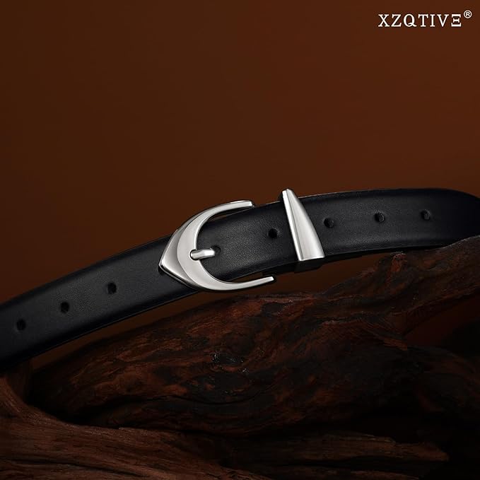 XZQTIVE Women's Leather Belts, Classic Minimalist Design For Jeans Pants Dresses, Black Belt With Gold Buckle