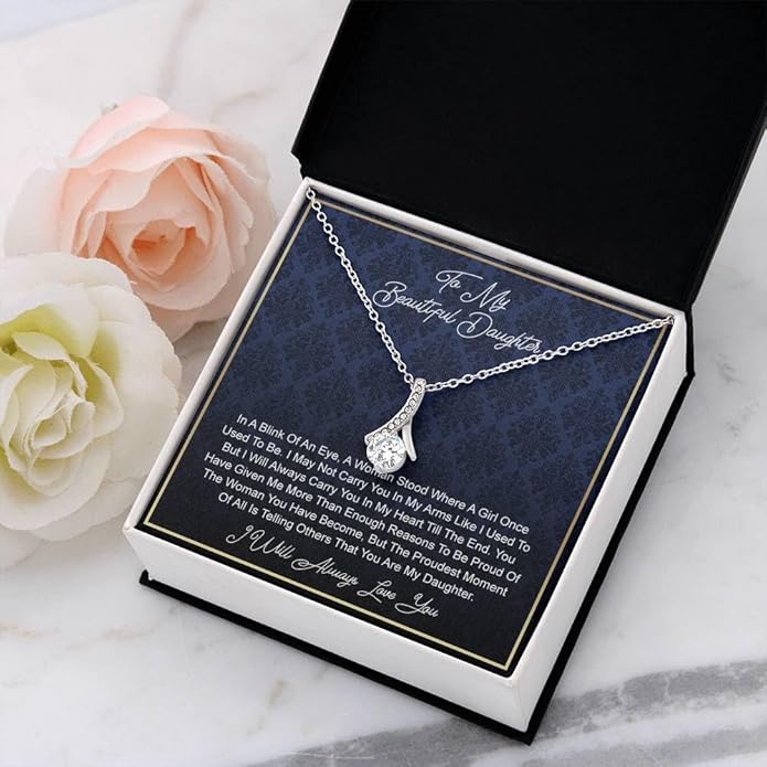 VIRAGIL To My Daughter Gift Necklace From Dad or Mom - Badass Daughter Jewelry With Heartfelt Message & Elegant Box