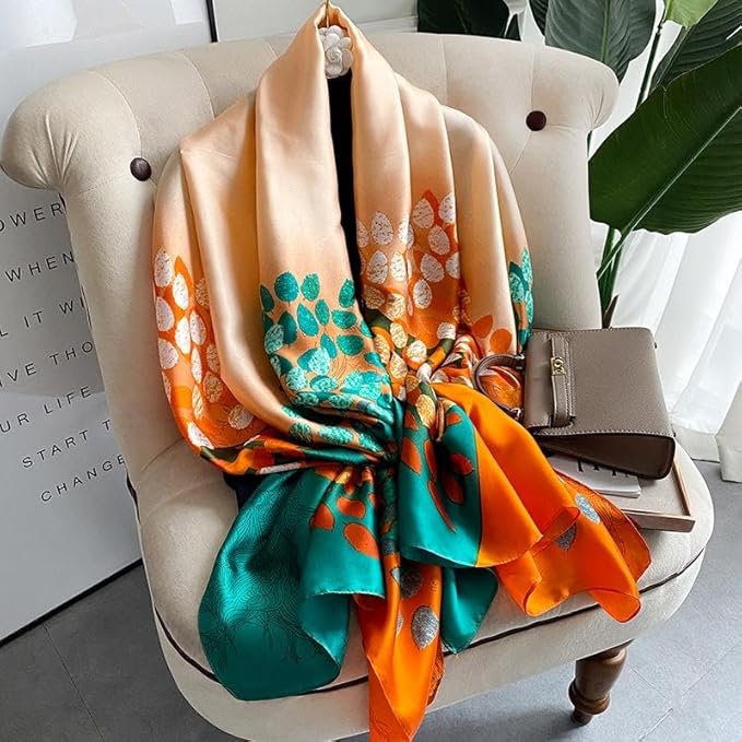YOUR SMILE Large Mulberry Silk Feeling Long Stain Scarf Lightweight Sunscreen Shawls Wraps for Women