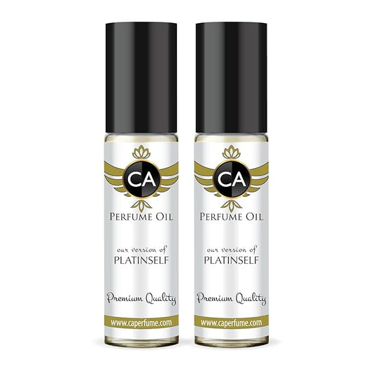 CA Perfume Impression of Platinself for Men Eau De Parfum Woody Floral Musk Scent Long Lasting Cologne for Men Travel Size TSA Ready for Day and Night Wear 0.33 Fl Oz 10ml (Pack of 2)