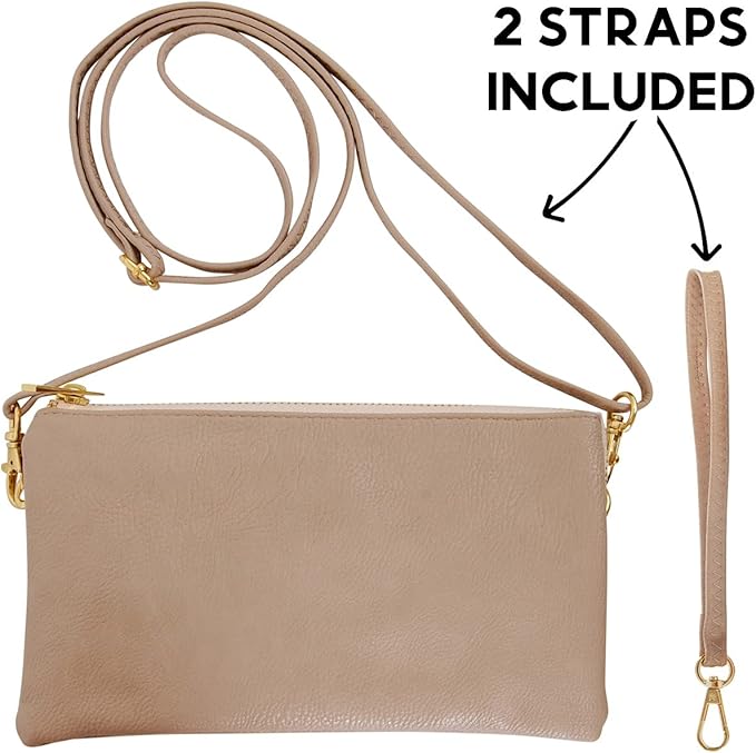 Vegan Leather Wristlet Purse for Women - Small Clutch Purse with Shoulder and Wrist Straps
