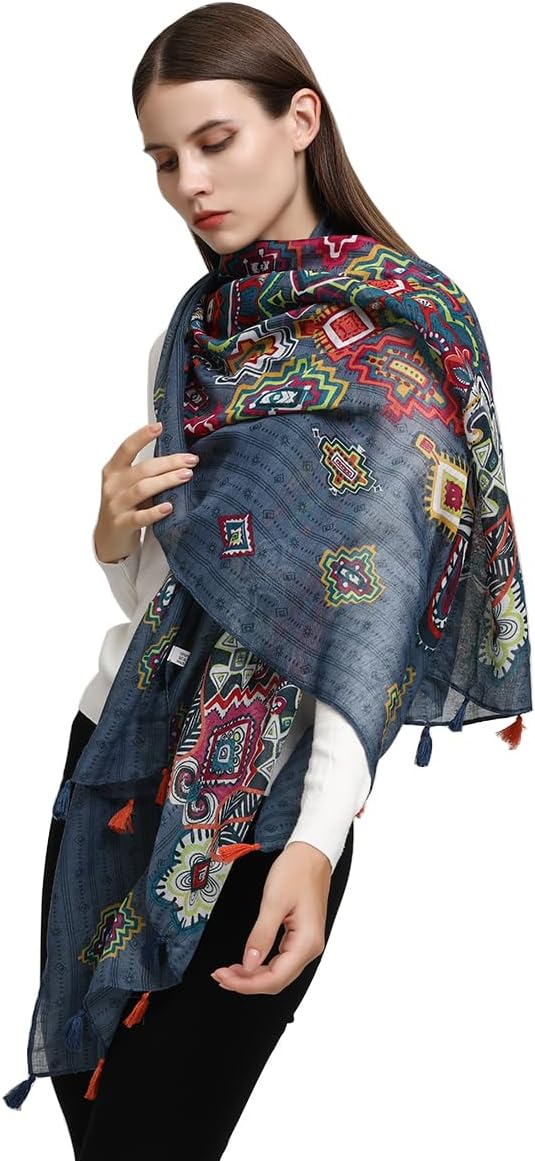 Yeieeo Boho Scarf for Women Lightweight Floral Printed Scarf Fall Winter Fashion Fringed Shawl