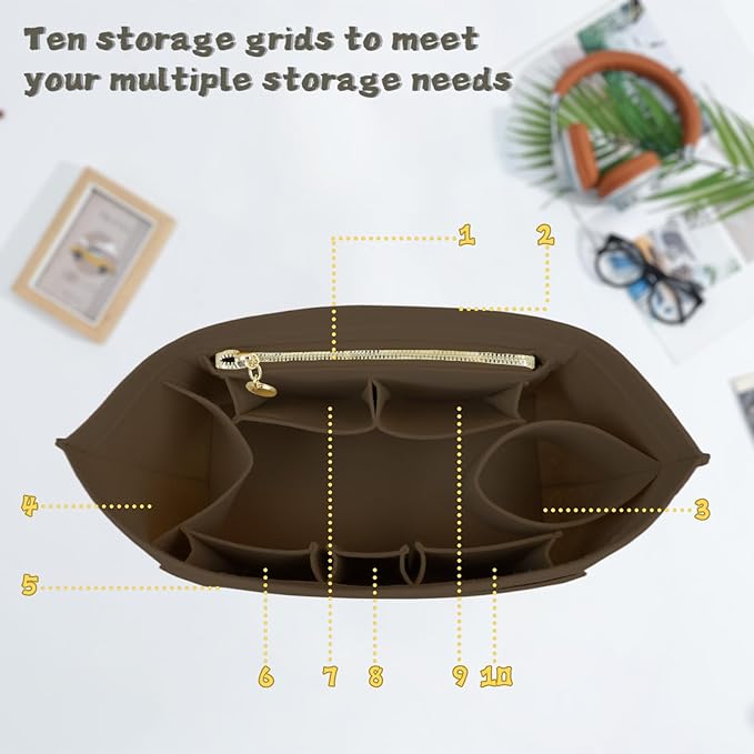 Lckaey Organizer Insert For Long Champ Le Pliage Purse organizer Premium Felt 1012-25Coffee-S