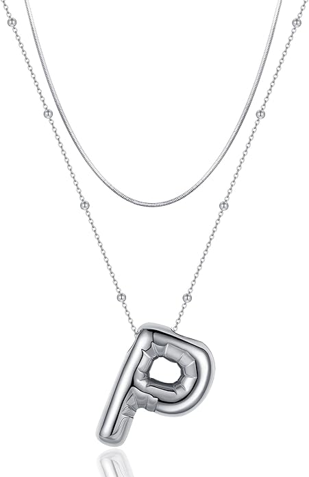 LUCA SMITH Initial Necklaces for Women, Dainty Balloon Bubble Letter, Name Letter Alphabet Pendant Layered Choker Chain Jewelry Gift