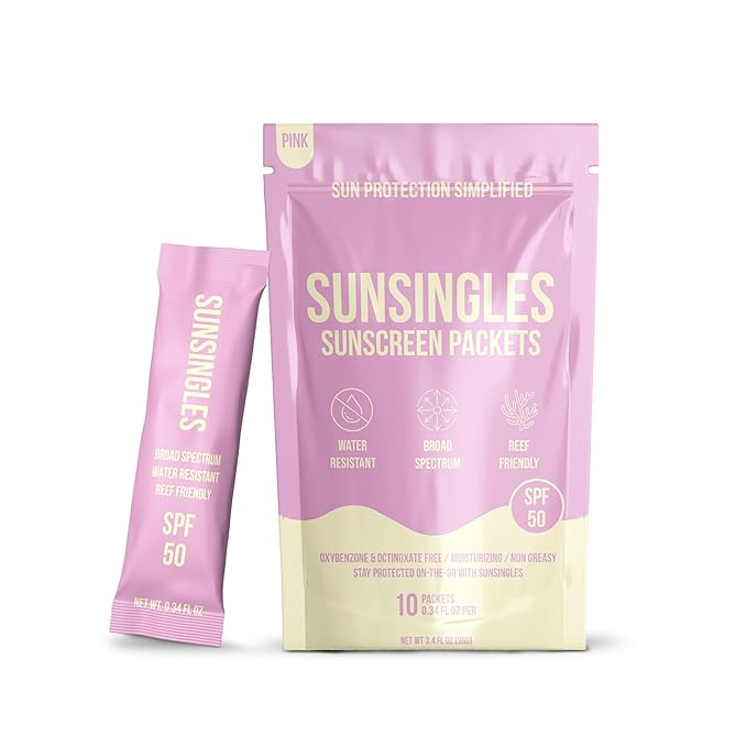 SunSingles Broad Spectrum SPF 50 Travel Size Sunscreen Packets – Water Resistant and Non-Greasy – Oxybenzone & Octinoxate Free – Perfect Party Favors 0.34 Fl Oz (Pack of 10)