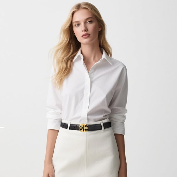 Relang Women's Belts with Gold Buckle, Fashion Waist Band, Elegant Ladies' Belt, Gift for Women