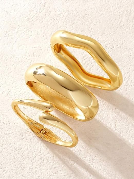 Chunky Gold Bangle Bracelets for Women, 14k Gold Plated Dainty Cuff Stackable Bangles Set, Trendy Bracelet Stack Fashion Jewelry Gifts