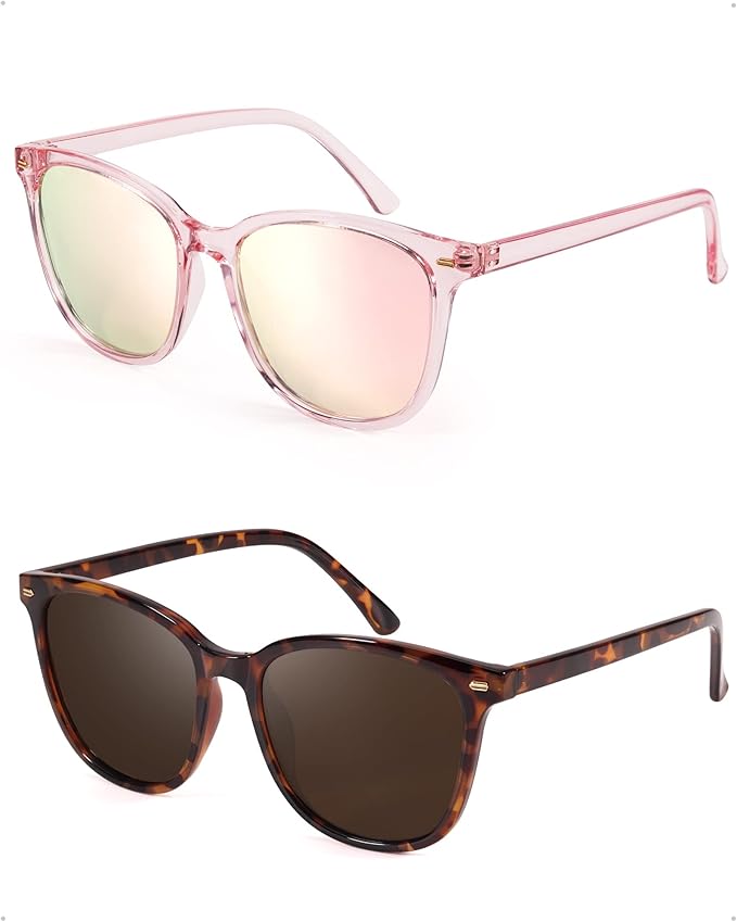 FIMILU 2 Packs Sunglasses for Women Polarized UV400 Protection Lens Big Frame Fashion Glasses Trendy Stylish Shade