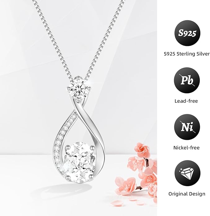 1.5CT Moissanite Infinity Pendant Necklace in Gift Box|Anniversary Wedding Gifts for Women Wife Her|S925 Sterling Silver 18K White Gold/Gold Filled|Jewelry for Birthday Christmas Valentines Day