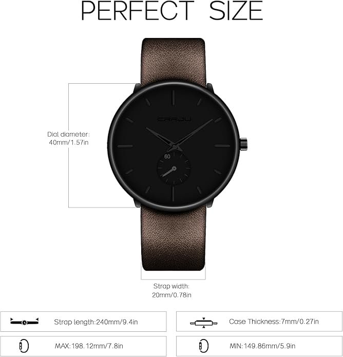 Mens Watches Ultra-Thin Minimalist Waterproof-Fashion Wrist Watch for Men Unisex Dress with Leather Band