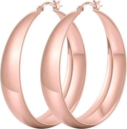Senteria 12mm Wide Thick Hoop Earrings 925 Sterling Silver Hoop Earrings for Women Hypoallergenic 14K Real Gold Plated Hoops Large Earring Lightweight Chunky Hoops Earring for Women 25/30/40/50MM