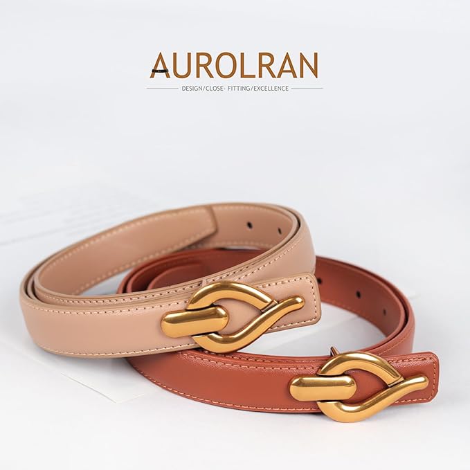 Women's Fashion Classic Metal Buckle Leather Belt with Jeans Dress