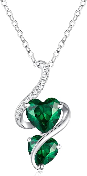 LOUISA SECRET Unique Double Heart Necklace Gifts for Wife Women, 925 Sterling Silver Tiny Birthstone Pendant Jewelry Gift for Her Girlfriend Mom Valentine's Day Anniversary Mother's Day Birthdays & Christmas