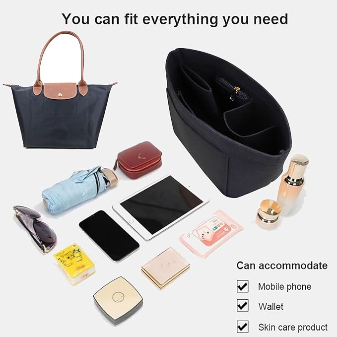 Purse Organizer Insert for Le Pliage Neo Handbags Insert Organizer1012black-S