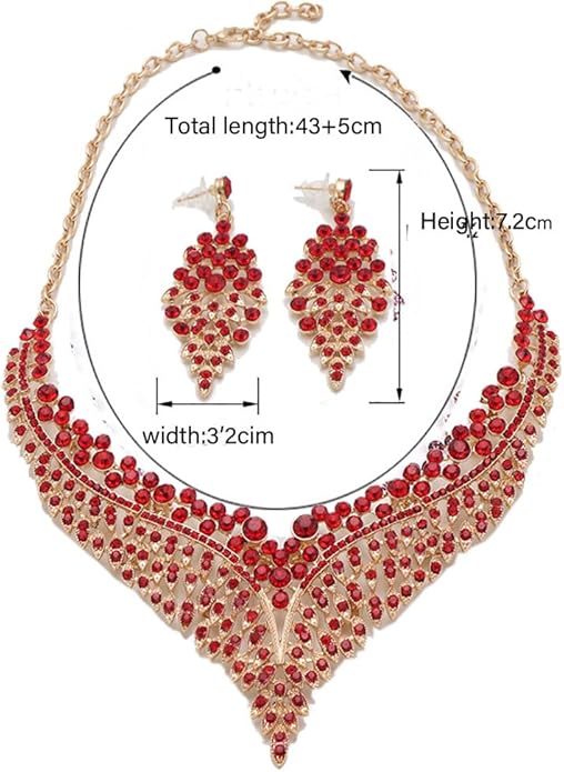 Wedding Bridal Jewelry Set Crystal Rhinestone Statement Necklace Vintage Collar Necklace Dangle Earrings Set for Women
