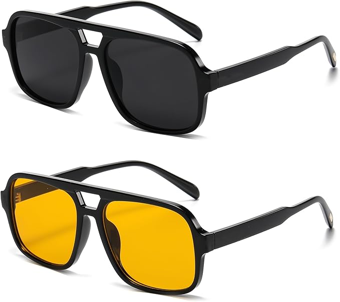 Retro Aviator Sunglasses for Women Men Trendy Classic 70s Square Aviator Sun Glasses Vintage Shades