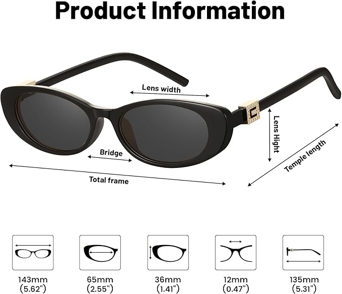 Retro Oval Cat Eye Sunglasses for Women Trendy Narrow Small Oval Sun Glasses 90s Vintage Shades
