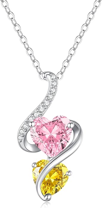 LOUISA SECRET Unique Double Heart Necklace Gifts for Wife Women, 925 Sterling Silver Tiny Birthstone Pendant Jewelry Gift for Her Girlfriend Mom Valentine's Day Anniversary Mother's Day Birthdays & Christmas