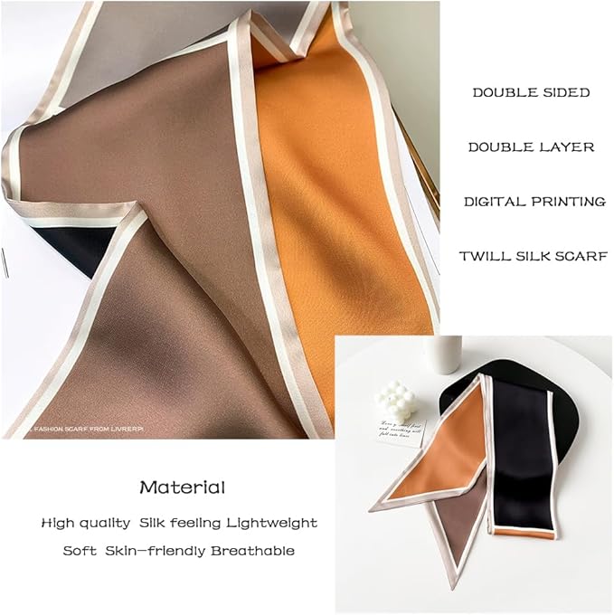 Livrerpi Silk Feeling Head Scarf Fashion Satin Hair Scarf Square Long Scarves for Women Gifts