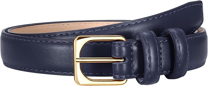 VONMELLI Womens Thin Leather Belt for Jeans Pants Dress Fashion Skinny Belt with Gold Buckle for Women