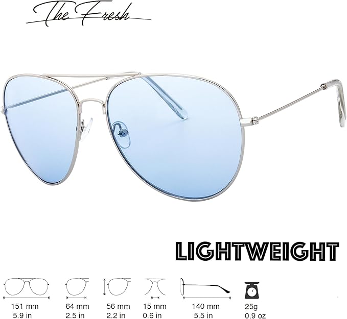 The Fresh Classic Aviator Frame Light Color Lens XL Oversized Sunglasses Gift Box