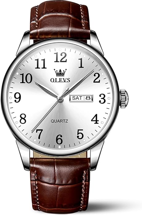 OLEVS Mens Watches, Casual Leather Watches for Men Easy to Read Quartz Number Watch with Date Waterproof Blue/Black/Silver Face Men's Wrist Watches…