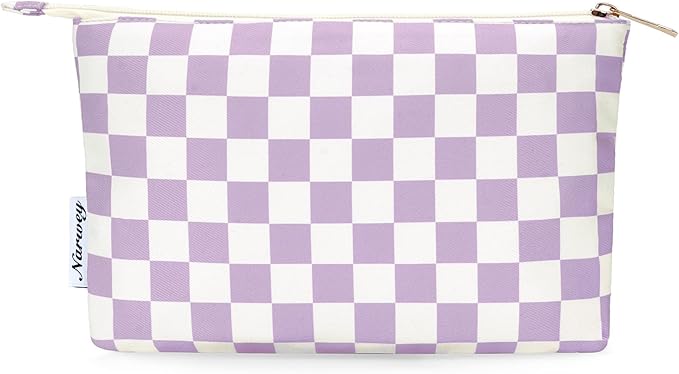 Narwey Small Checkered Makeup Bag for Purse Small Cosmetic Bag Women Travel Makeup Pouch Zipper Pouch (Purple Checkerboard)