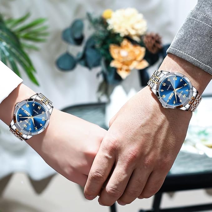 OLEVS Watch for Men Women Large Face Unisex Diamond Luxury Dress Analog Quartz Stainless Steel Waterproof Luminous Date Business Casual Wrist Watch