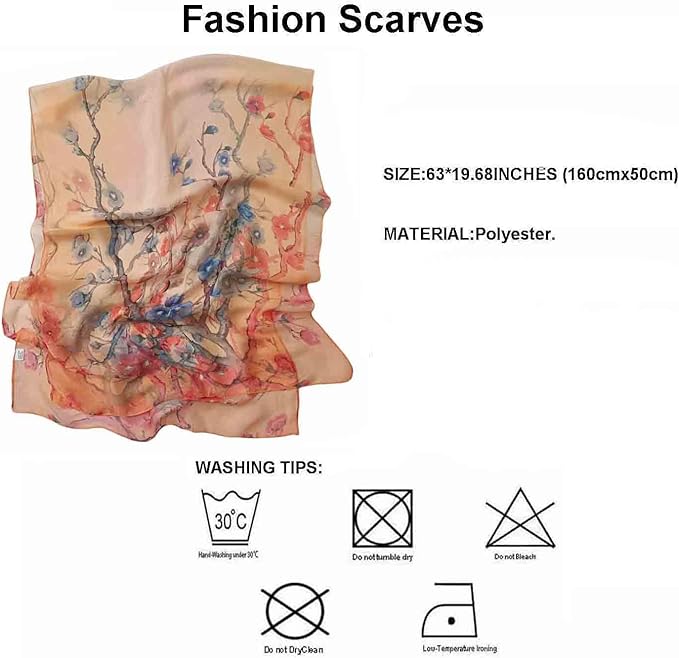 Pokeedioty Scarfs for Women Lightweight Scarves Elegant Floral Pattern Sheer Scarfs Shawls Wraps