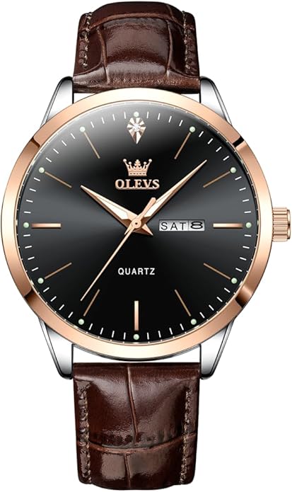 OLEVS Mens Watches, Casual Leather Watches for Men Easy to Read Quartz Number Watch with Date Waterproof Blue/Black/Silver Face Men's Wrist Watches…