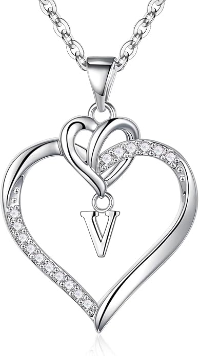 STORUP Gifts for Women Teen Girls - Heart Initial Necklaces for Women Girls, 14K-Gold-Plated Cubic Zirconia Initial A-Z Pendant Dainty Heart Necklaces for Teen Girl Jewelry Birthday Gifts