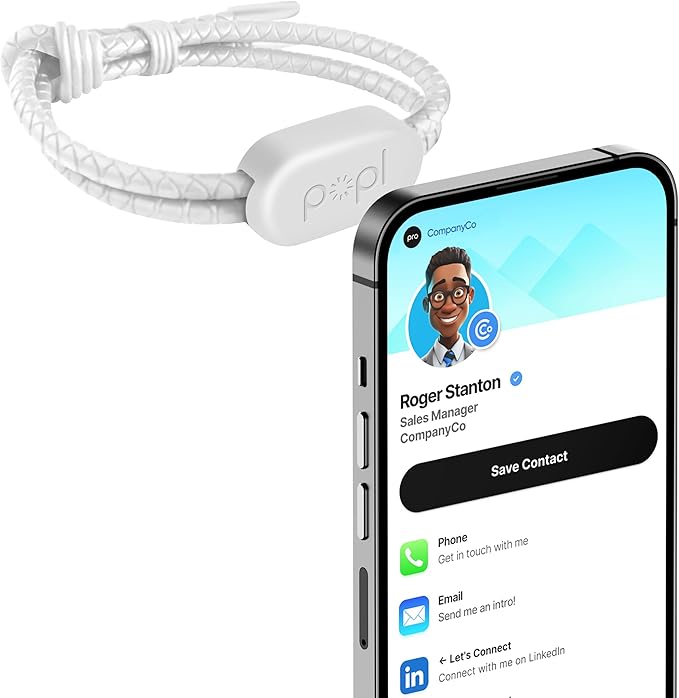 Popl Rope Band - Digital Business Card Bracelet Wearable - Tap to Share NFC & QR Code - Compatible with iPhone & Android (White)
