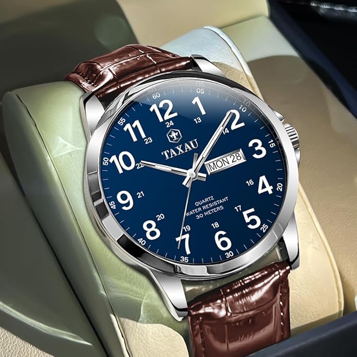 Watches for Men Luxury Analog Waterproof Classic Leather Large Face Simple Easy Read Quartz Minimalist Dress Day Date Quartz Mens Watches
