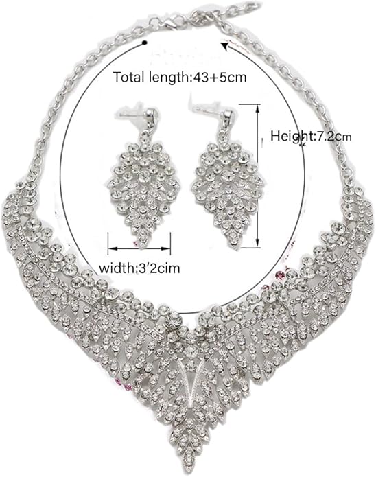 Wedding Bridal Jewelry Set Crystal Rhinestone Statement Necklace Vintage Collar Necklace Dangle Earrings Set for Women