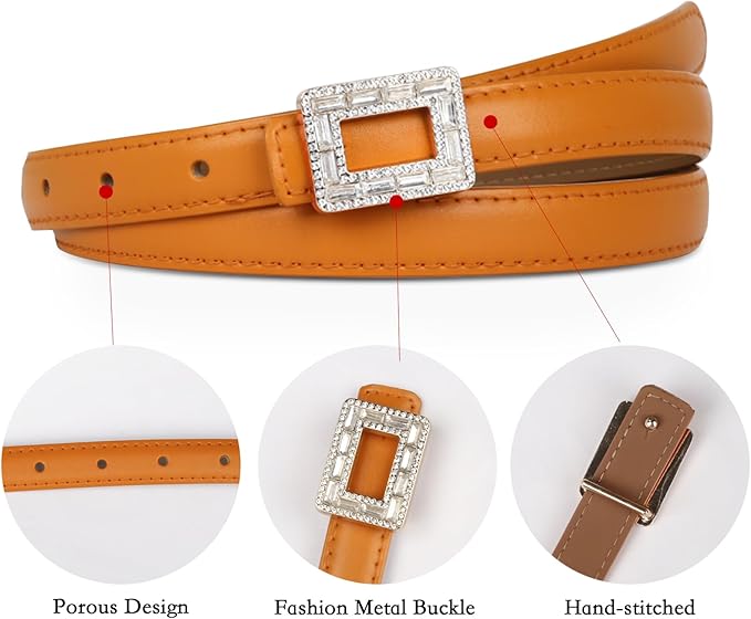 Women's Fashion Classic Metal Buckle Leather Belt with Jeans Dress