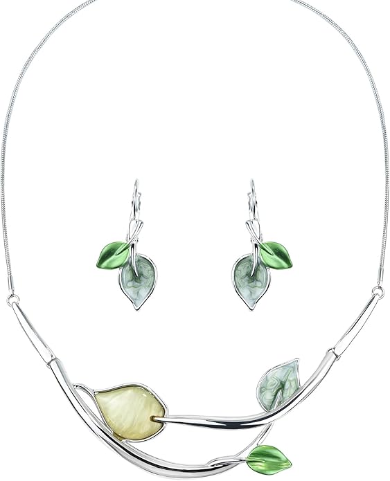 Vintage Statement Jewelry Set Leaf Floral Bohemian Boho Statement Necklace Earring Set Crystal Fashion Costume Jewelry