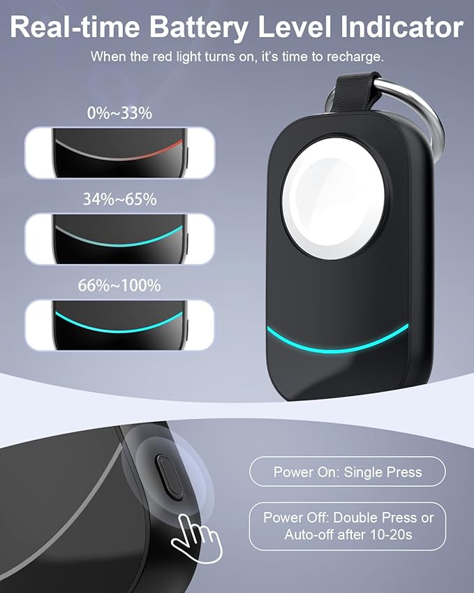 2500mAh Portable Charger for Apple Watch - Magnetic Fast Charging for Apple Watch Charger - Compact iWatch Accessories with Keychain for RV, Camping, Car & Travel Essential