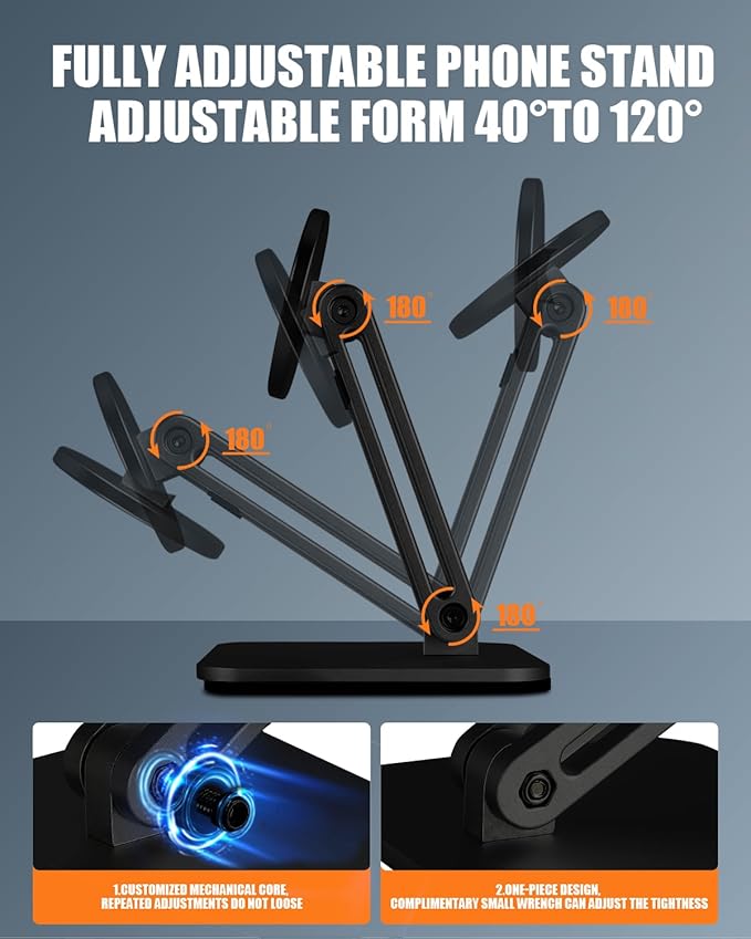 Magnetic Phone Stand for Desk, Foldable & Adjustable Magnetic iPhone Stand Holder with Non Slip Pad for Desk/Home/Office, Compatible with iPhone 16/15/14/13 All Series