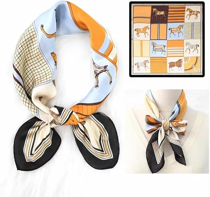 FONYVE Silk Feeling Scarf Medium Square Satin Head Scarf for Women 27.5 × 27.5 inches