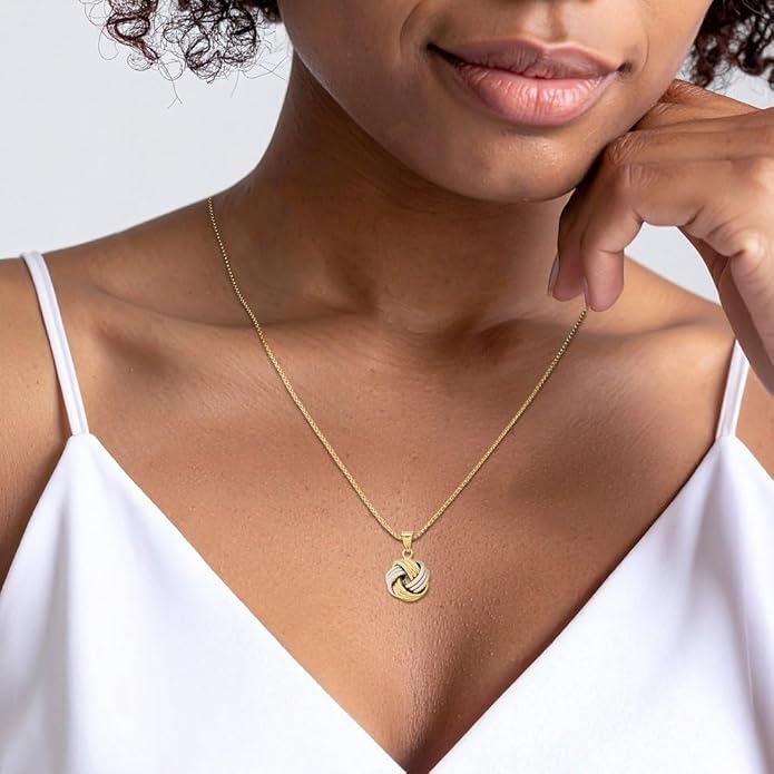 IceCarats 14K Solid Two Tone Gold Love Knot Necklace Chain Pendant Charm