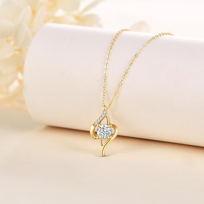 ELFRONT Mothers Day Gifts 14k Real Gold Dainty Necklace, Solid Gold Delicate Pendant For Women Mom Lover