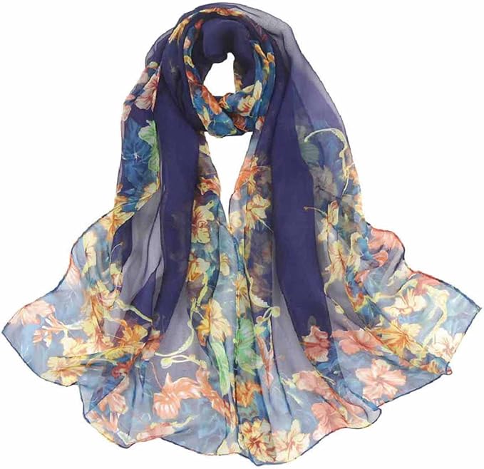 Pokeedioty Scarfs for Women Lightweight Fashion Scarves Elegant Floral Pattern Sheer Scarfs