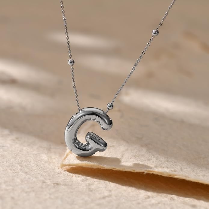 LUCA SMITH Initial Necklaces for Women, Dainty Balloon Bubble Letter, Name Letter Alphabet Pendant Layered Choker Chain Jewelry Gift