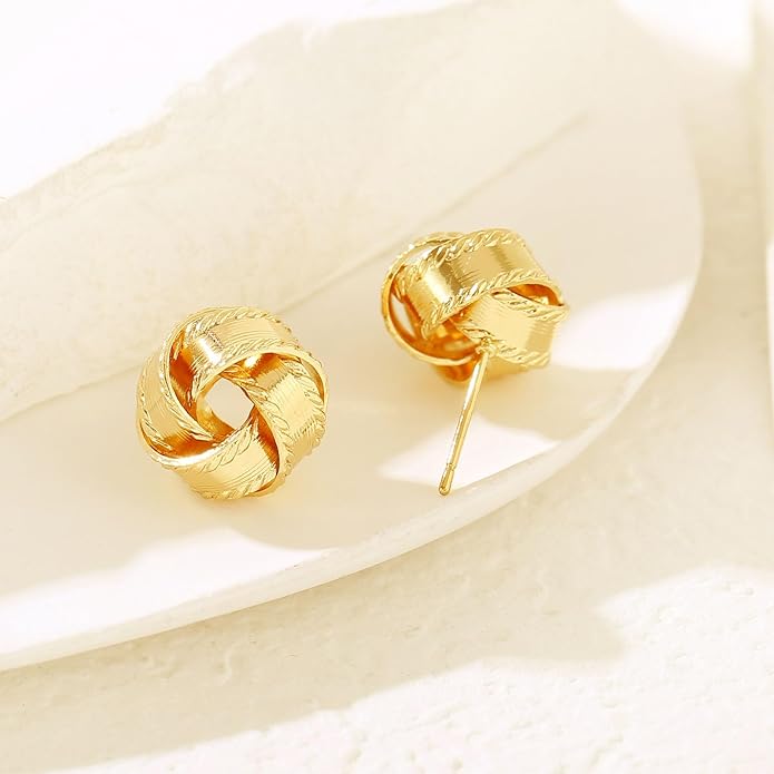 14K Gold Plated Knot Earrings for Women Gold Silver Earrings Heart Link Drop Dangle Earring Chunky Golden Knotted Statement Jewelry